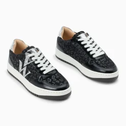 Baskets monogramme Kasia léopard noir à lacets