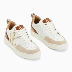 Baskets monogramme Luna blanc et or