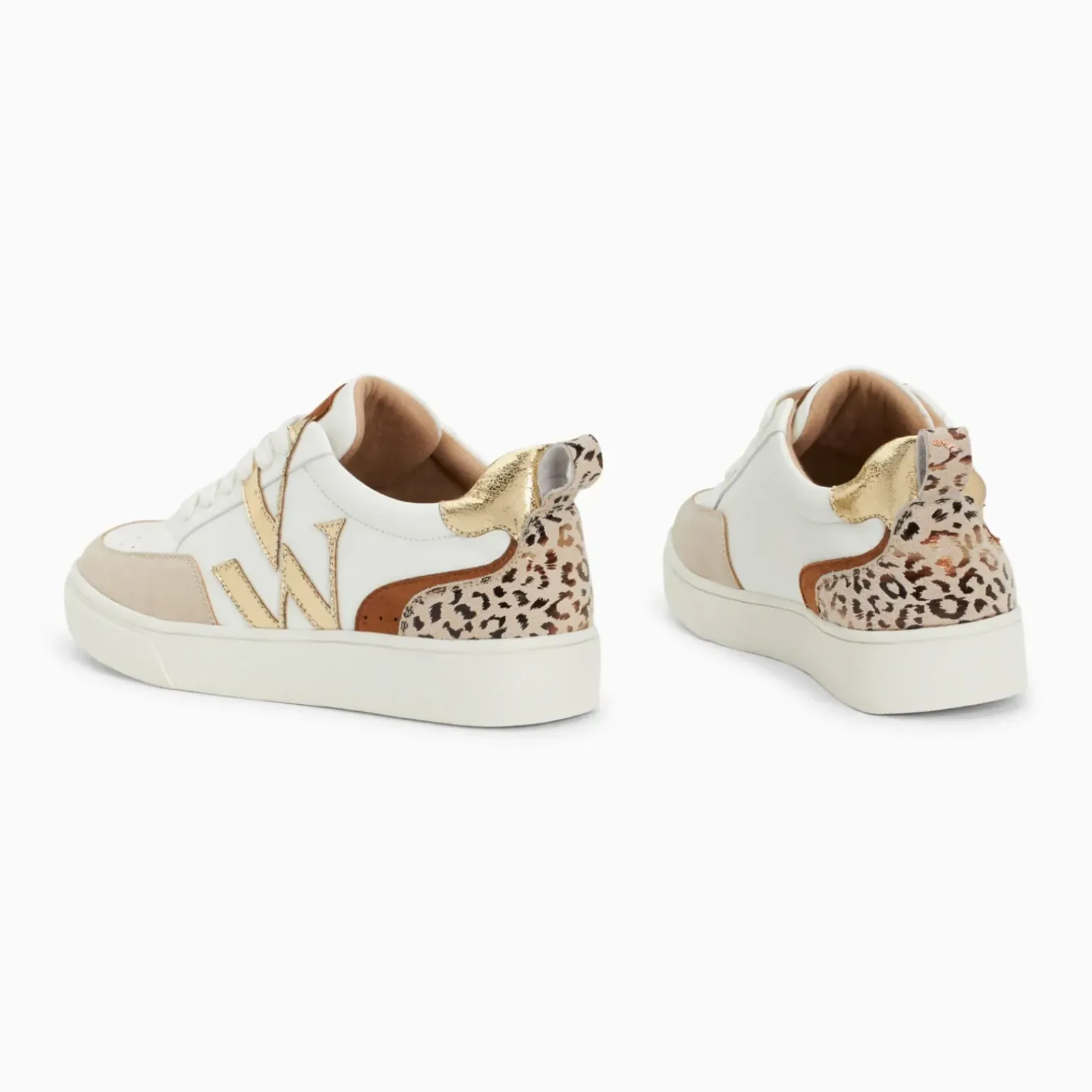 Baskets monogramme Luna blanc et or