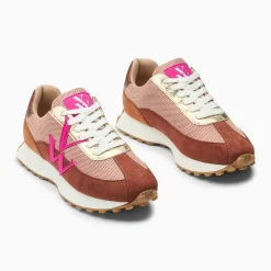Baskets monogramme Mona beige et brique à semelle running