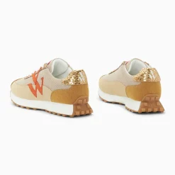 Baskets monogramme Mona beige et orange à semelle running
