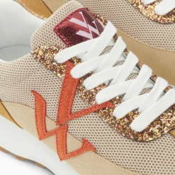 Baskets monogramme Mona beige et orange à semelle running