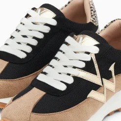 Baskets monogramme Pia beige et noir à semelle running