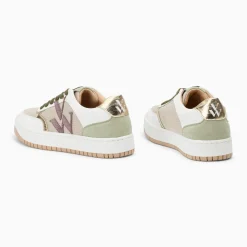 Baskets monogramme Rosie beige et vert