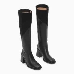 Bottes Brooke bi-matière noires à talon trapèze