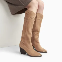 Bottes santiags Maud beiges à talon