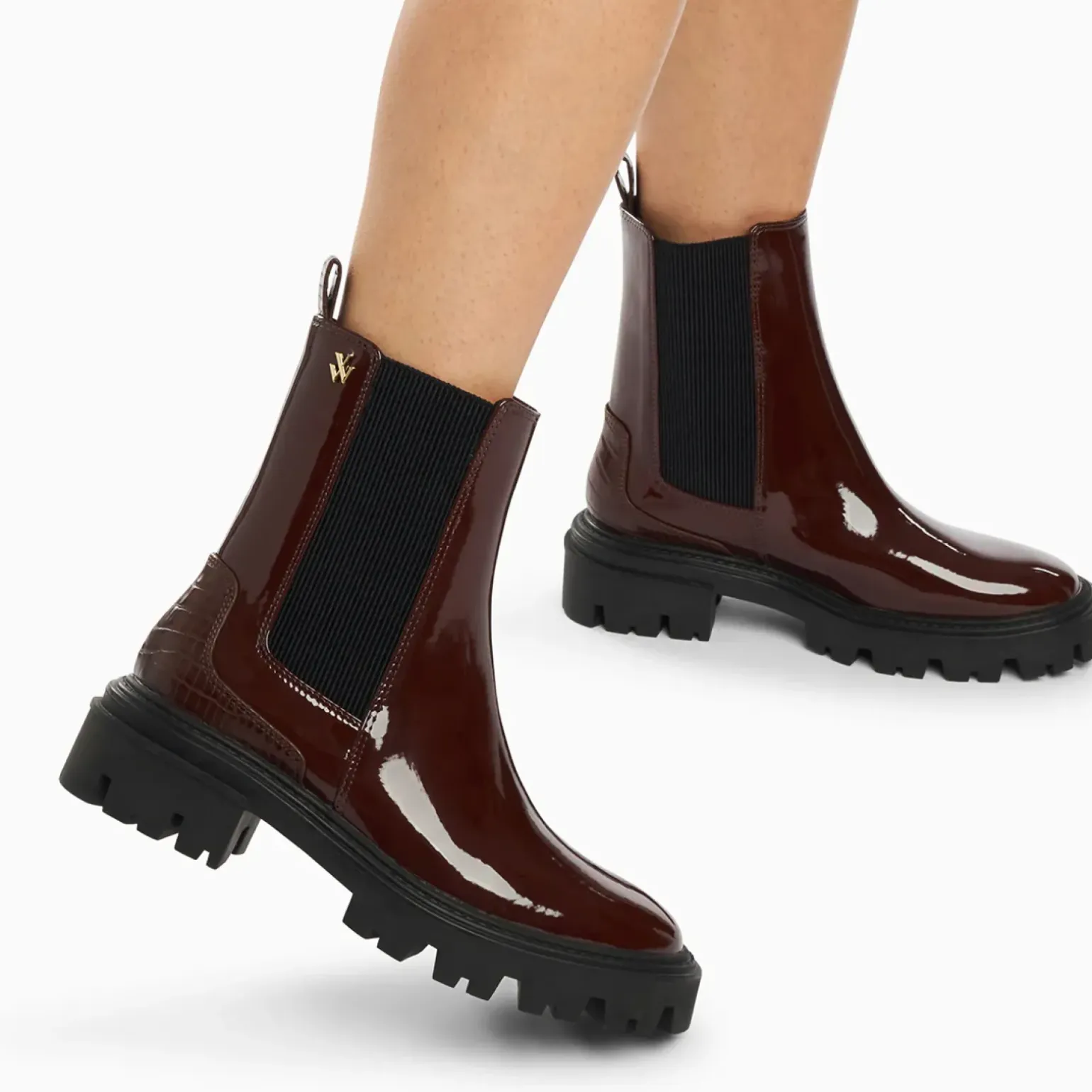 Bottines Chelsea Pamela bordeaux vernies à semelle crantée