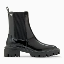 Bottines Chelsea Pamela noires vernies à semelle crantée