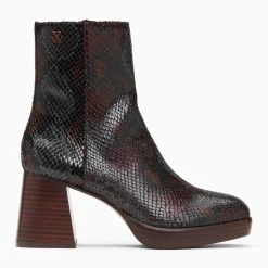 Bottines Francesca marron serpent à plateforme et talon bois
