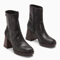 Bottines Francesca noir serpent à plateforme et talon bois