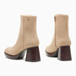 Bottines Marina beiges à plateforme et talon bois