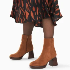 Bottines Marina camel à plateforme et talon bois
