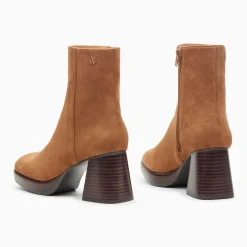 Bottines Marina camel à plateforme et talon bois