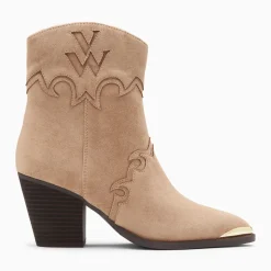 Bottines santiags Clotilde beiges à talon