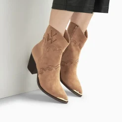 Bottines santiags Clotilde beiges à talon