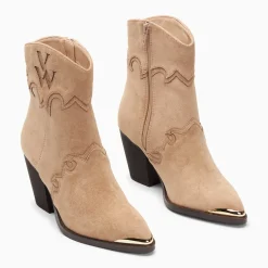 Bottines santiags Clotilde beiges à talon