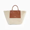 Cabas Christiane beige et camel en fausse fourrure