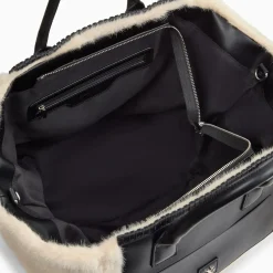 Cabas Christiane beige et noir en fausse fourrure