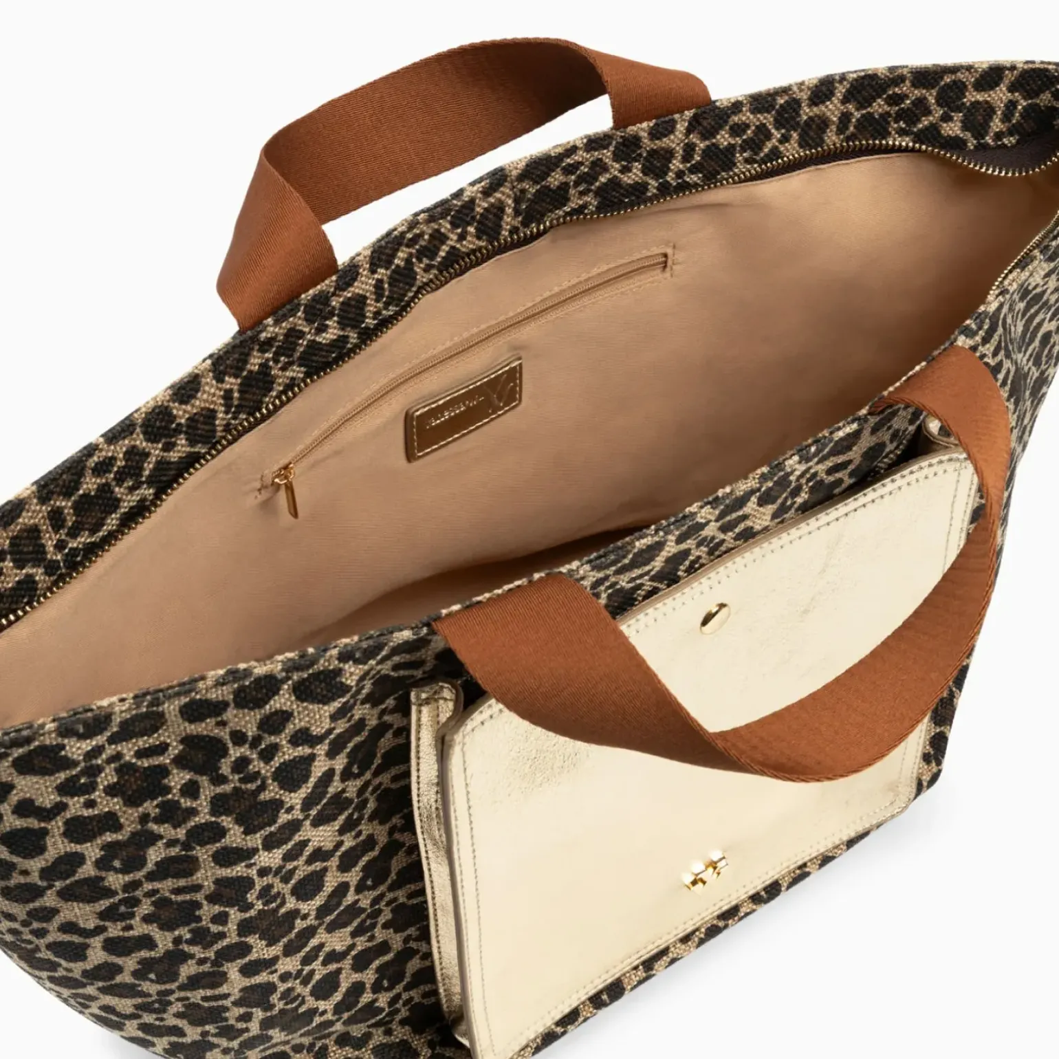 Cabas Iris léopard à pochette or