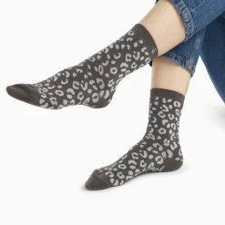 Chaussettes Agathe gris et léopard argent