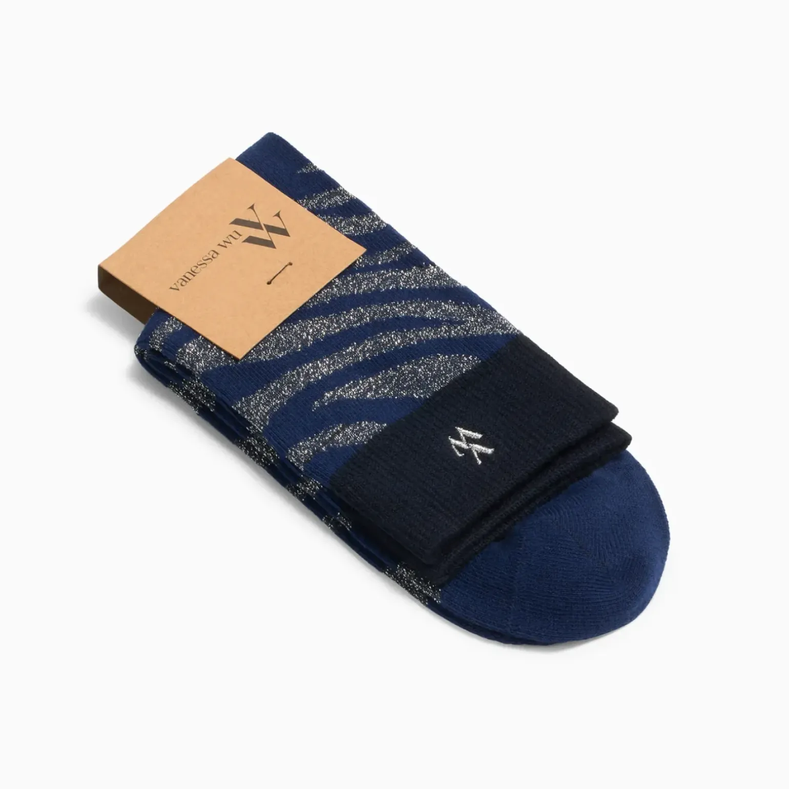 Chaussettes Brianna marine et zébré argent