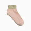 Chaussettes courtes Lia rose et kaki côtelées