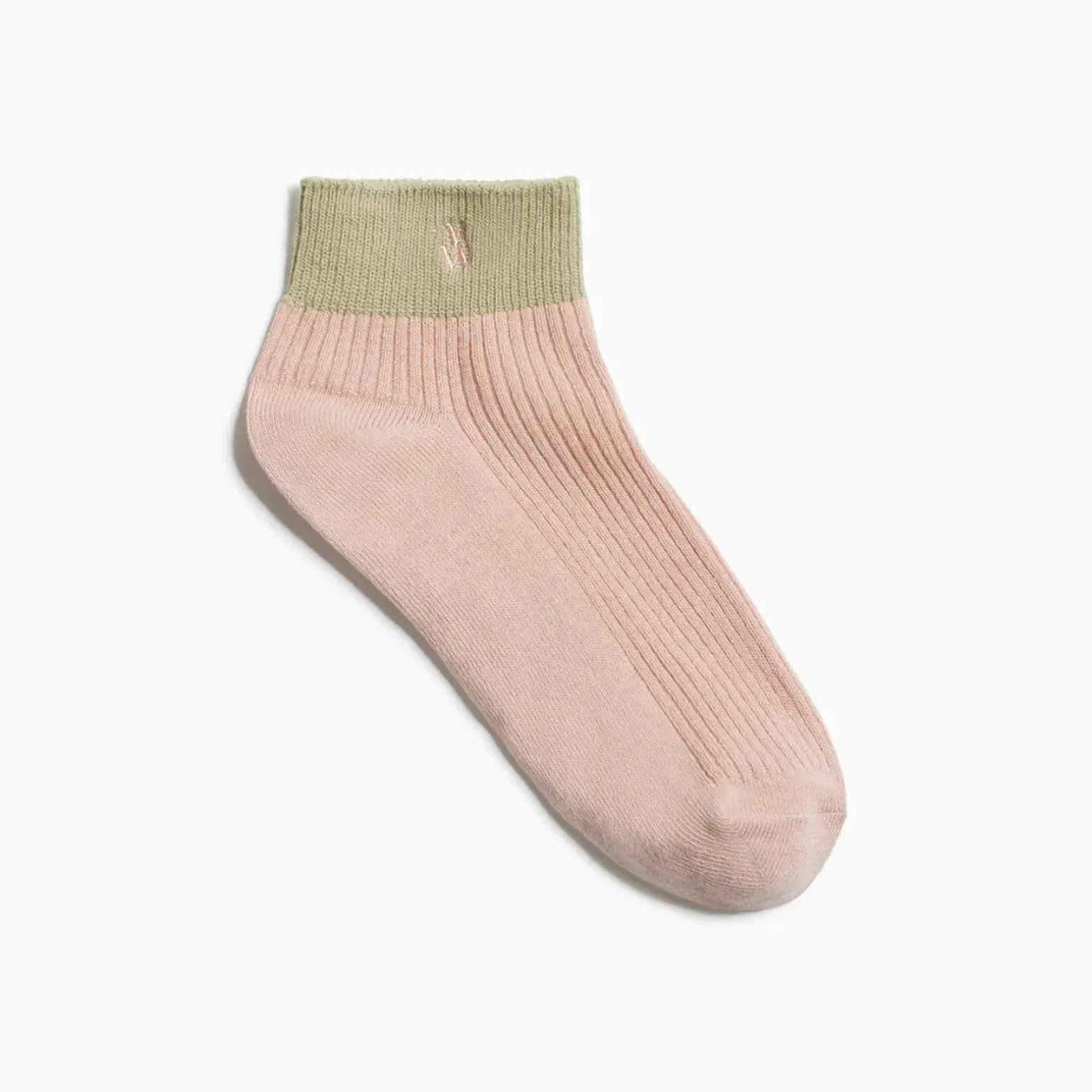 Chaussettes courtes Lia rose et kaki côtelées