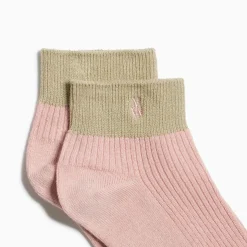 Chaussettes courtes Lia rose et kaki côtelées