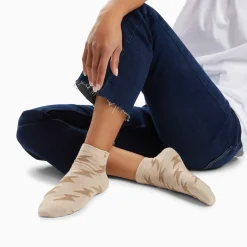 Chaussettes courtes Rachel beiges à éclairs camel