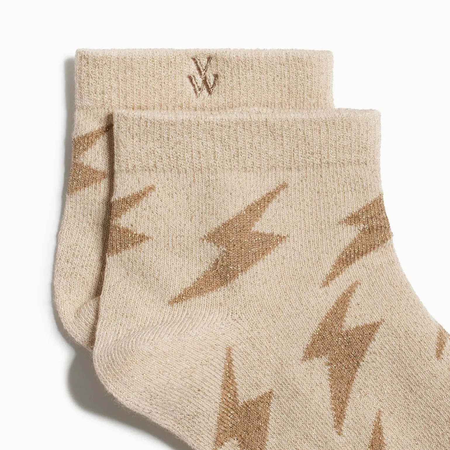 Chaussettes courtes Rachel beiges à éclairs camel
