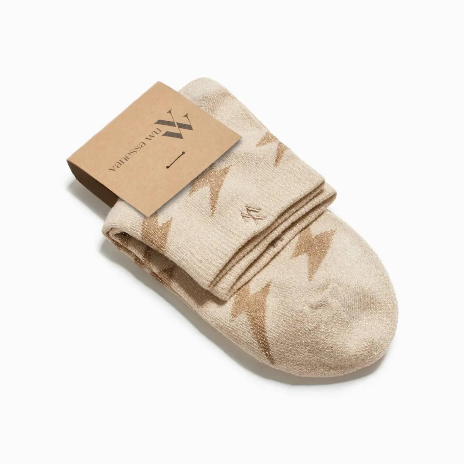 Chaussettes courtes Rachel beiges à éclairs camel