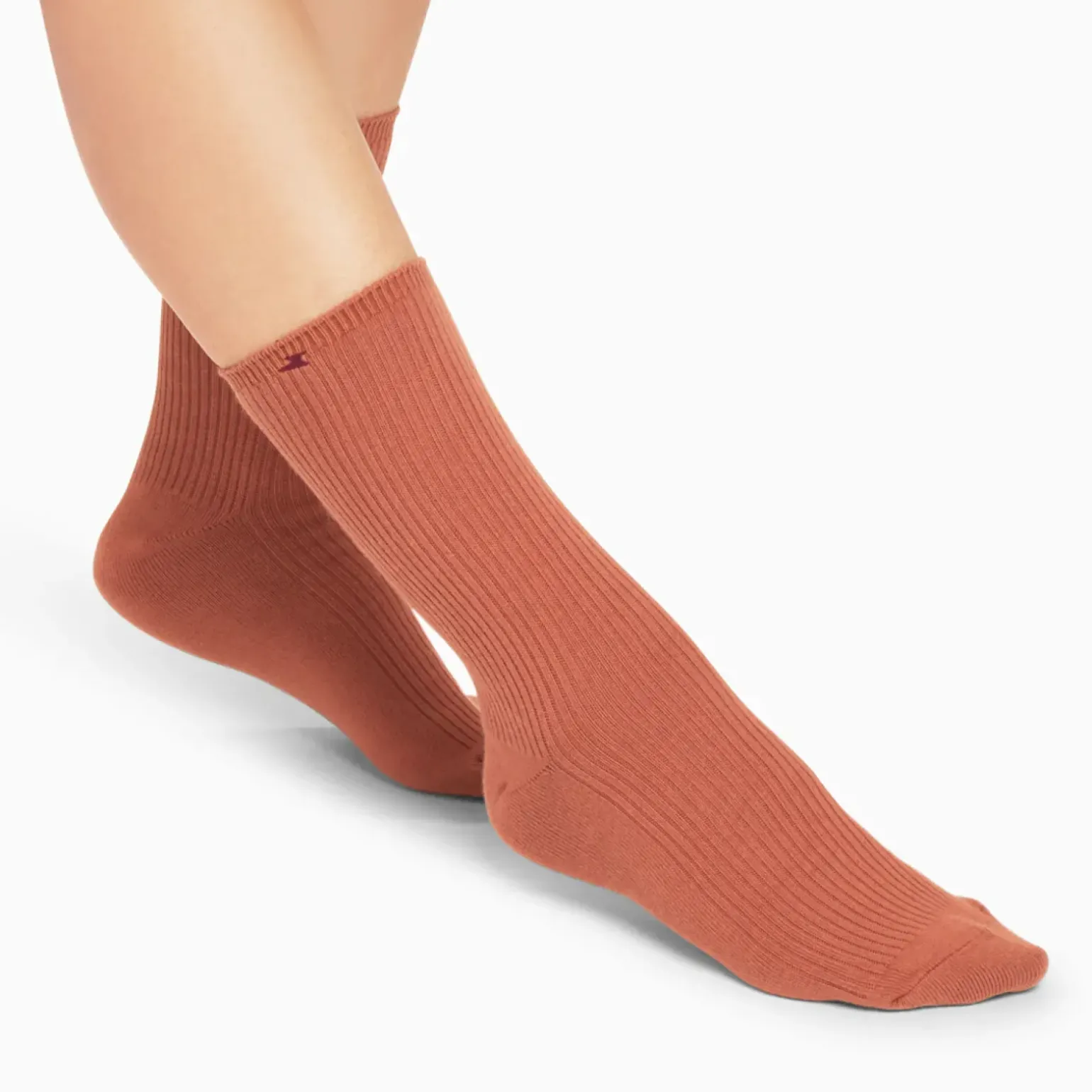 Chaussettes Ella brique côtelées