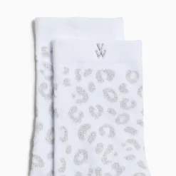 Chaussettes Tara blanc et léopard argent