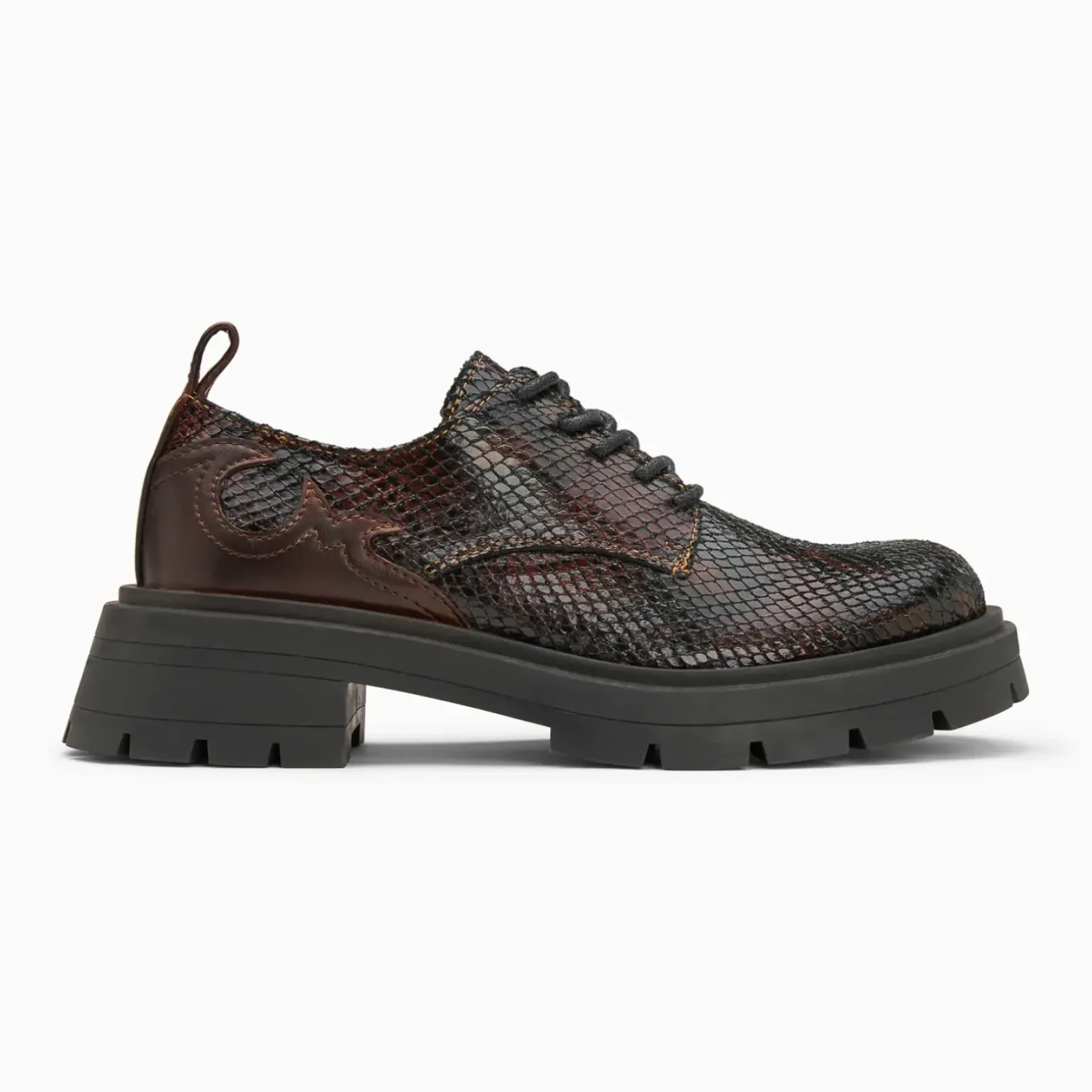Derbies Meredith marron serpent à semelle crantée