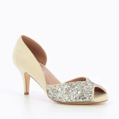 Escarpins peep-toe Diane crème et argent