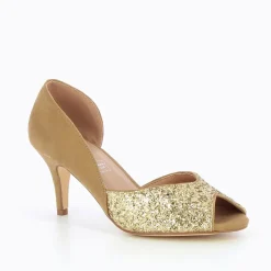 Escarpins peep-toe Diane camel et or