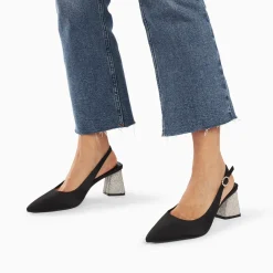 Escarpins slingback Paris noirs à bout pointu et talon strass