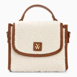 Mini sac à main Victoria ivoire et camel en faux shearling
