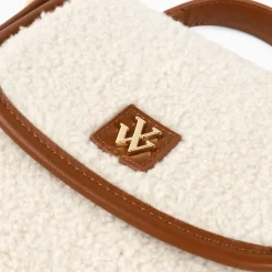 Mini sac à main Victoria ivoire et camel en faux shearling