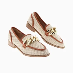 Mocassins Barbara beiges à chaîne or