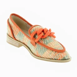 Mocassins Barbara orange à chaîne mate