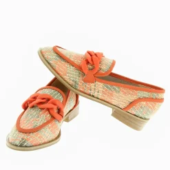 Mocassins Barbara orange à chaîne mate