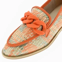 Mocassins Barbara orange à chaîne mate