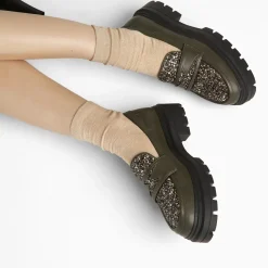 Mocassins Cécile kaki à paillettes et plateforme