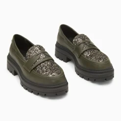Mocassins Cécile kaki à paillettes et plateforme