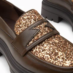 Mocassins Cécile marron à paillettes et plateforme