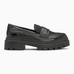 Mocassins Cécile noirs à paillettes et plateforme