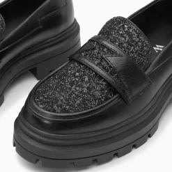 Mocassins Cécile noirs à paillettes et plateforme