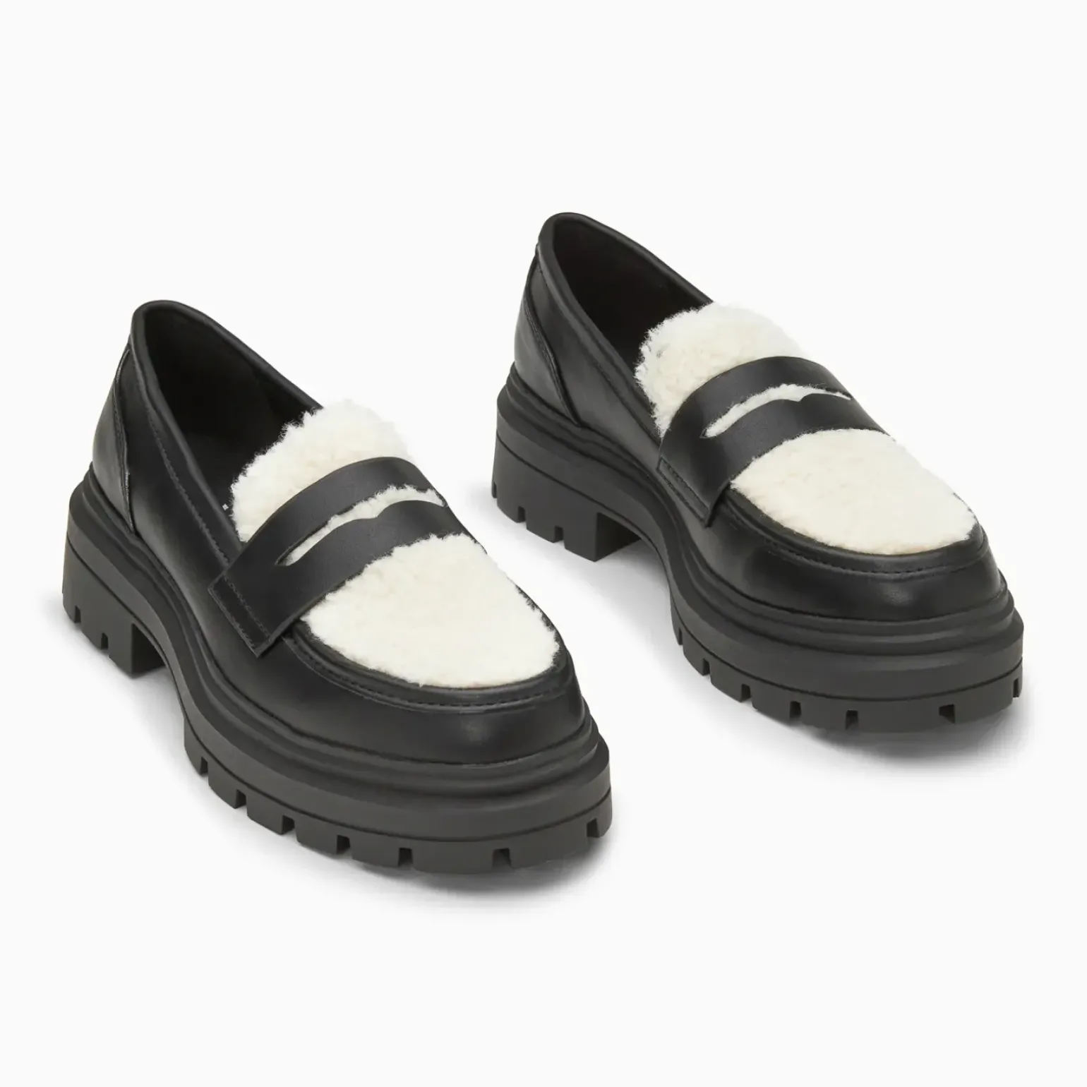 Mocassins Claudine noirs en fausse fourrure