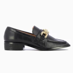 Mocassins Denise noirs à chaîne or multi-maillons